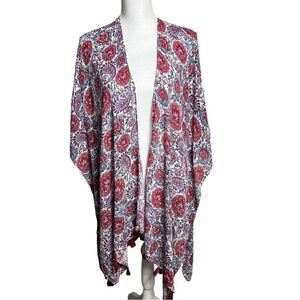 Pinky Kimono Women's Large Open Front Tassels Paisley Boho Cover Up Lightweight
